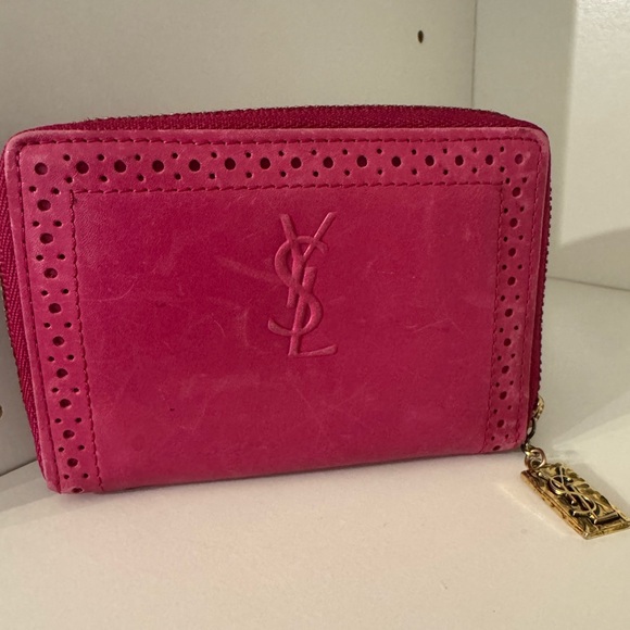 Yves Saint Laurent Handbags - YSL - Yves Saint Laurent Magenta Leather Compact Wallet - with COA